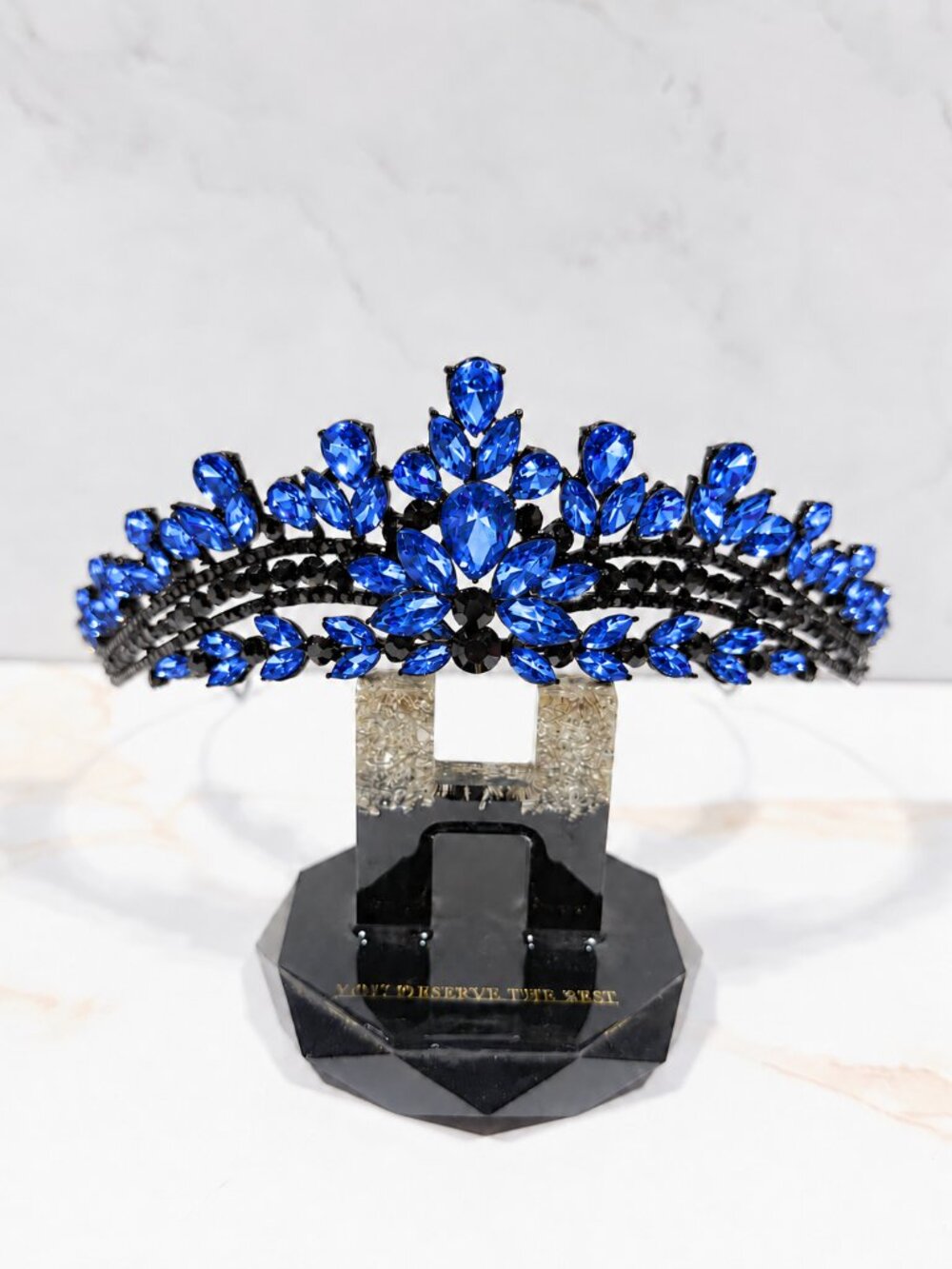 Royal Blue Black Crystal Tiara Crown Gothic Queen Prom Wedding Pageant Headpiece